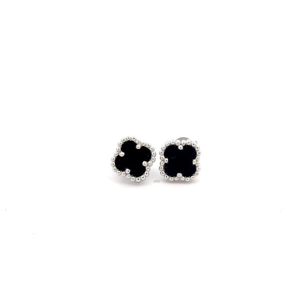 925 Sterling Silver Stud Black Agate Clover Earrings